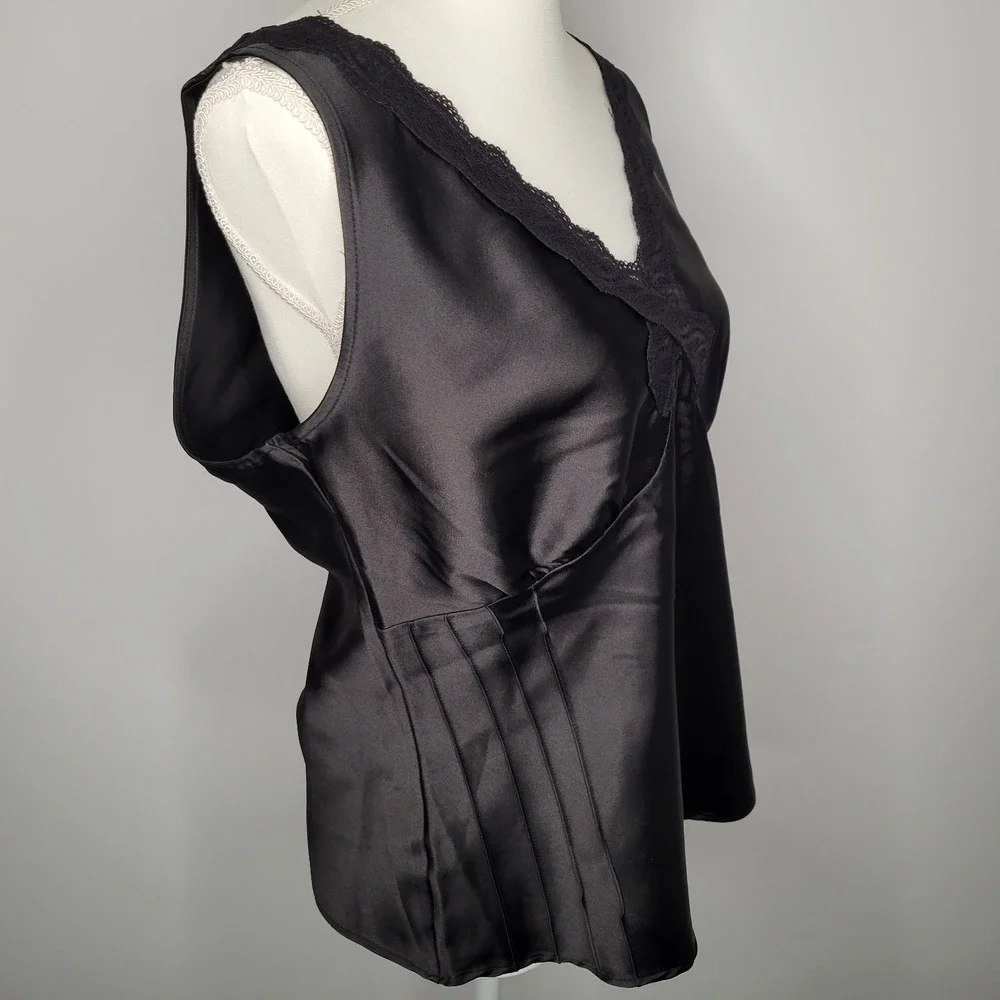 Vtg George Stretch Womens Y2K Lace Trim Babydoll Top Size S Dark Romantic Dainty